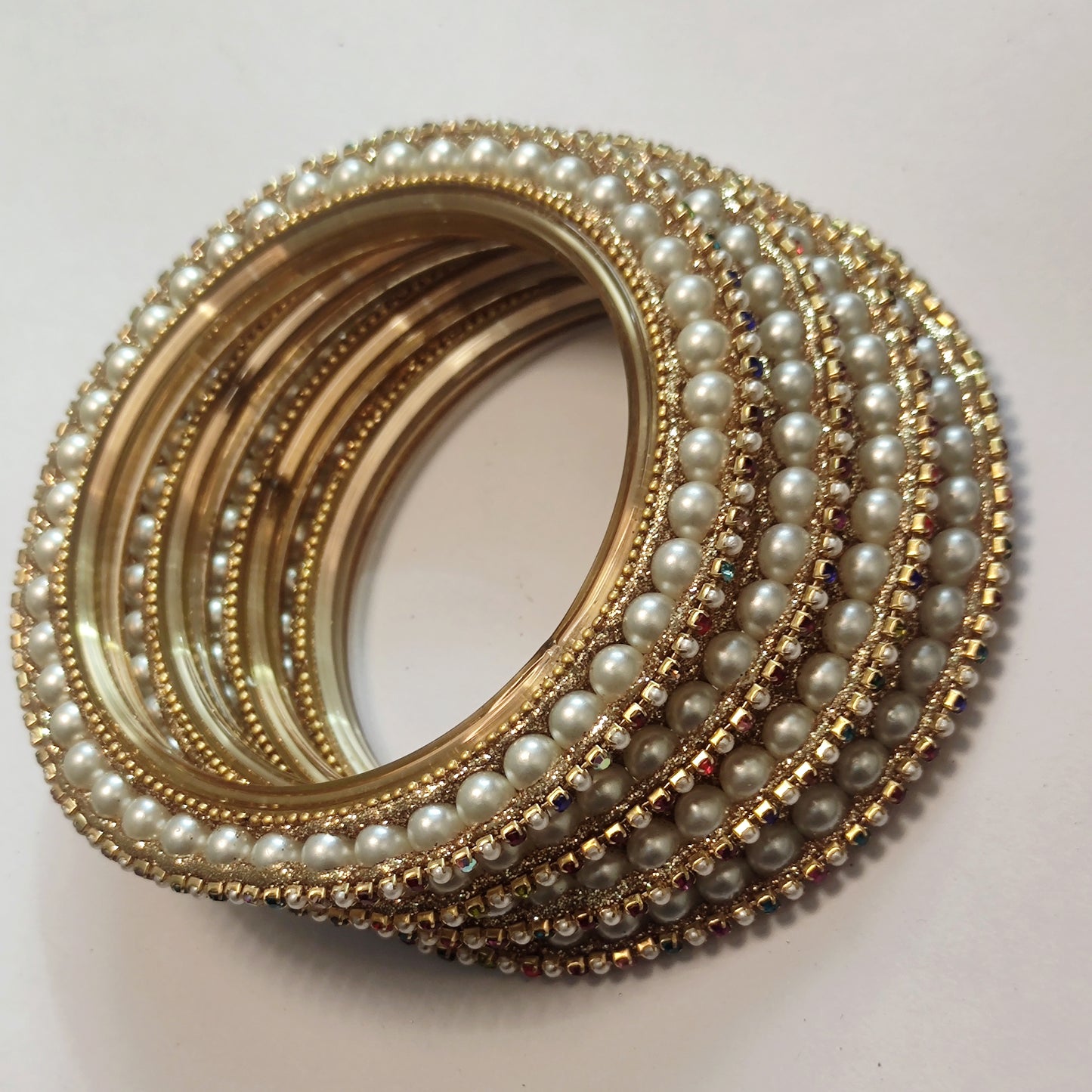 Elegant Gold-Plated Pearl Metal Bangles