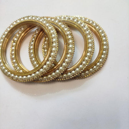 Elegant Gold-Plated Pearl Metal Bangles