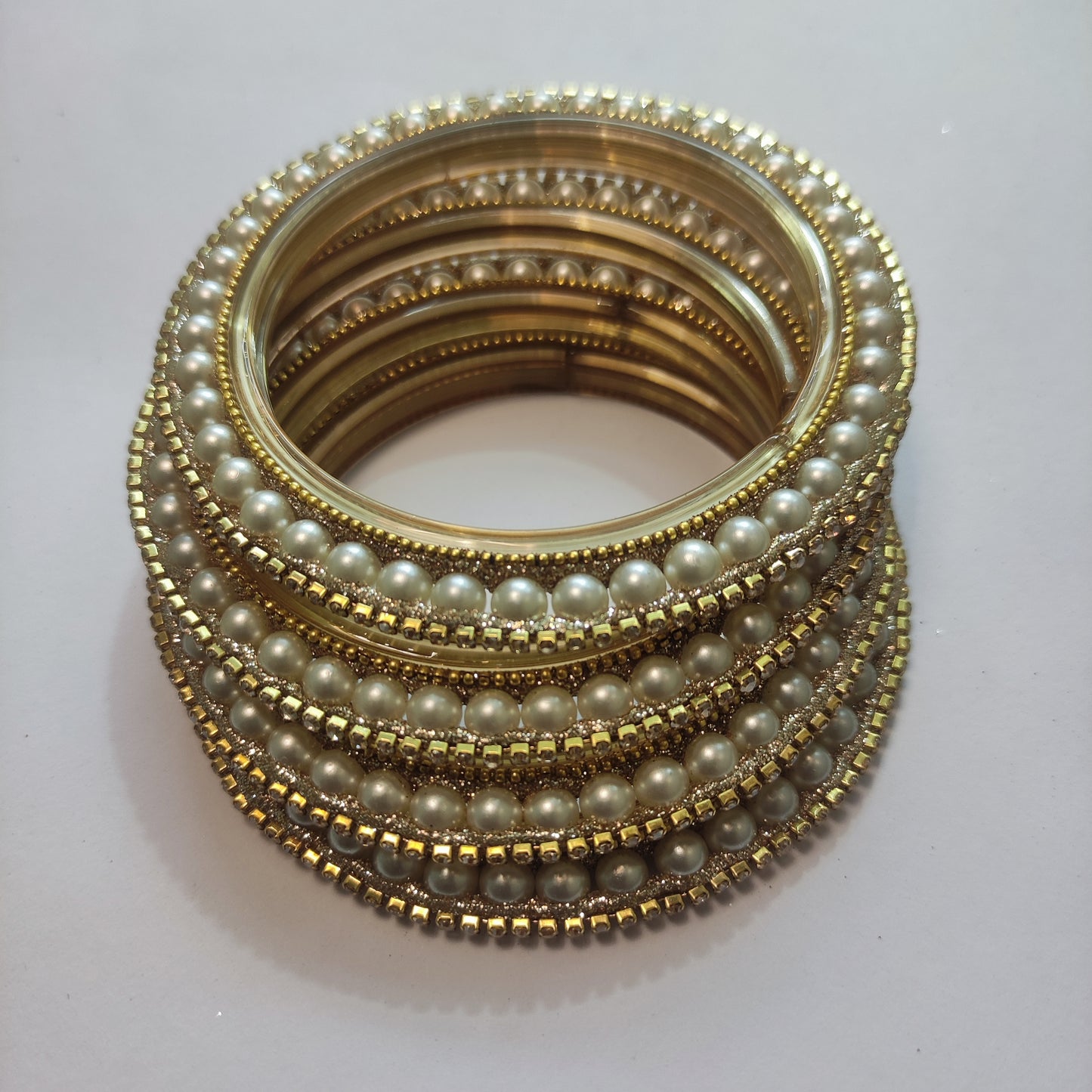 Elegant Gold-Plated Pearl Metal Bangles