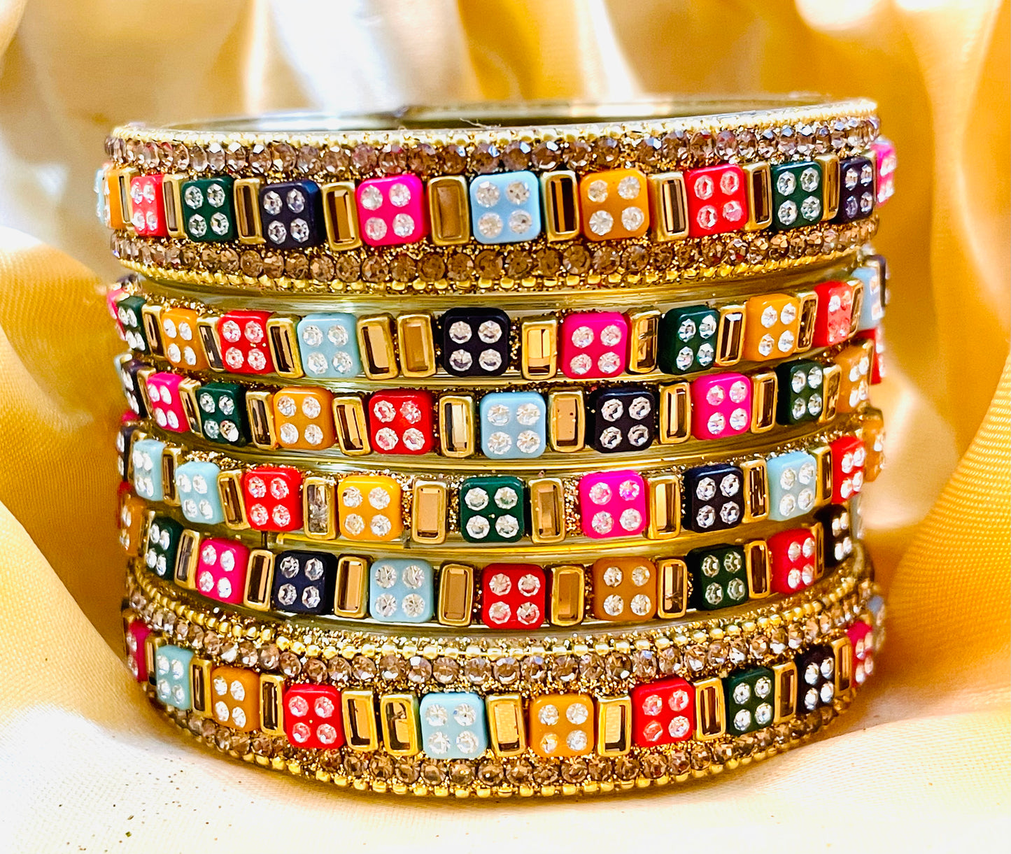 Elegant Multicolor Stone-Embellished Gold Bangle Set