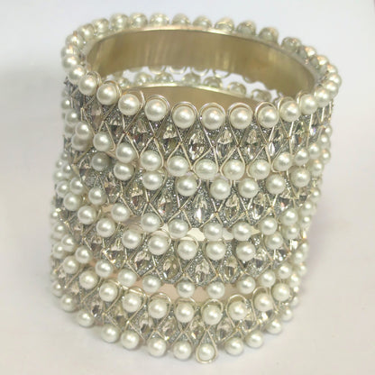 Luxurious Pearl and Crystal Embellished Bangles