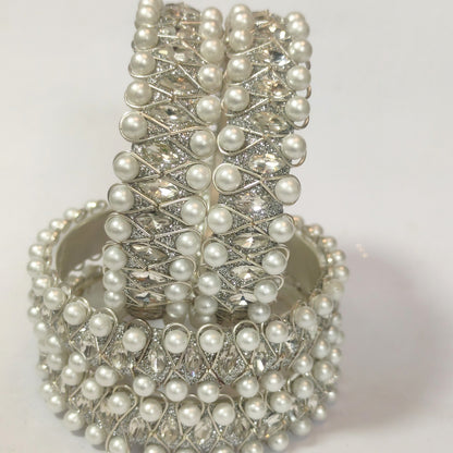 Luxurious Pearl and Crystal Embellished Bangles