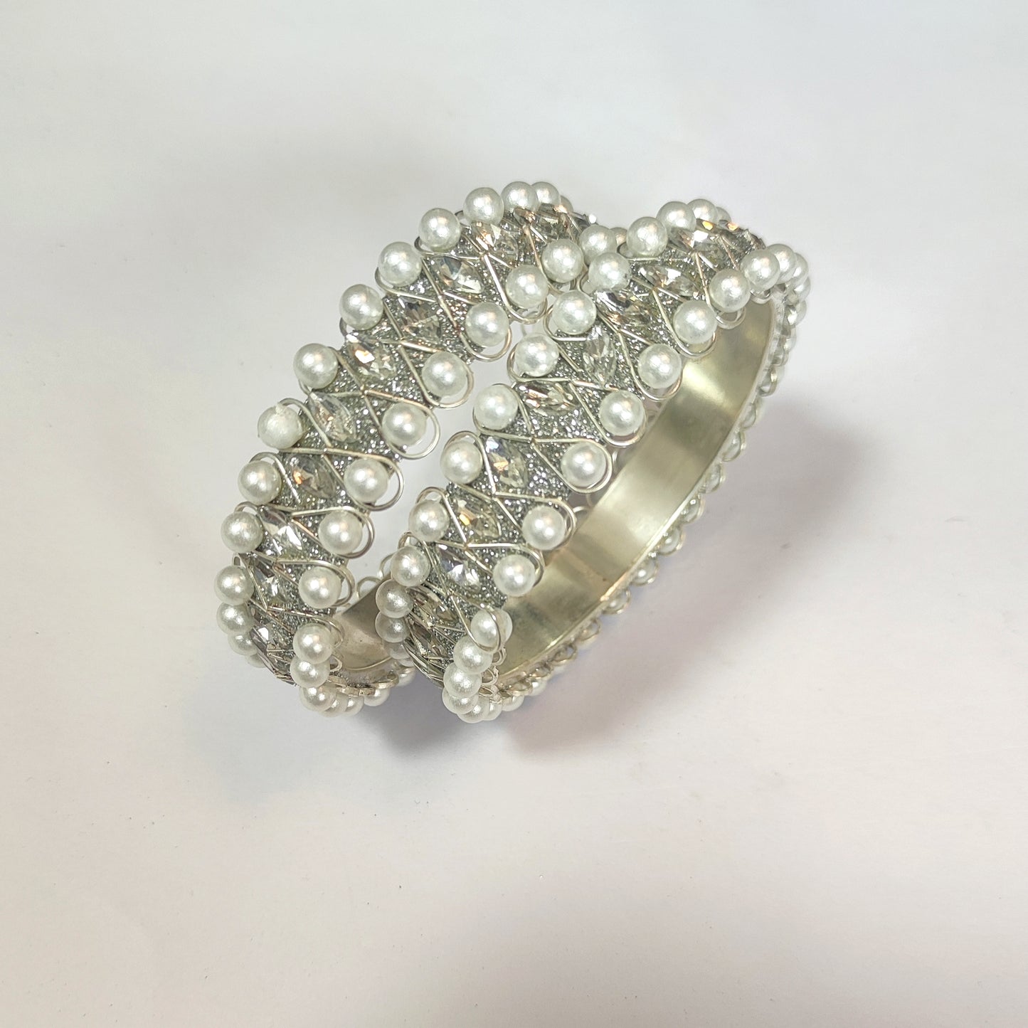 Luxurious Pearl and Crystal Embellished Bangles