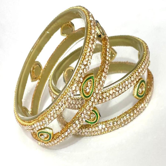 Elegant Gold-Plated Designer Bangles with Pear-Shaped Motifs