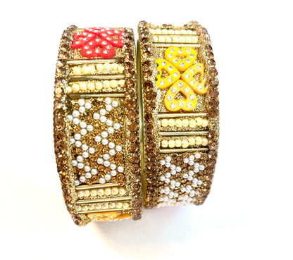 Elegant Golden Stone-Studded Bangle Set