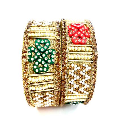 Elegant Golden Stone-Studded Bangle Set