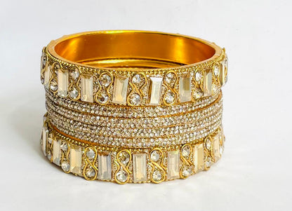 Elegant Gold-Toned Crystal Bangles Set