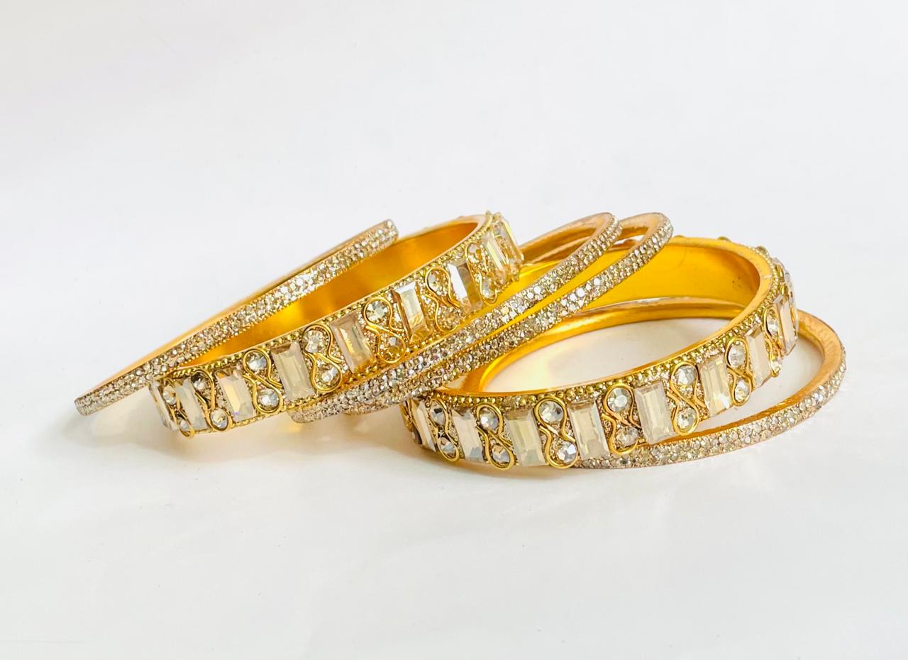 Elegant Gold-Toned Crystal Bangles Set