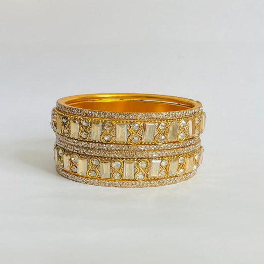 Elegant Gold-Toned Crystal Bangles Set