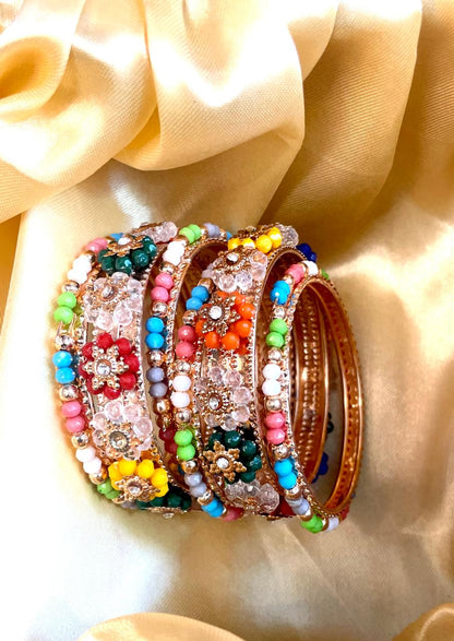 Colorful Floral Beaded Bangles Set