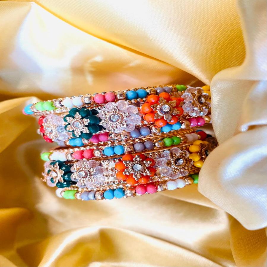 Colorful Floral Beaded Bangles Set