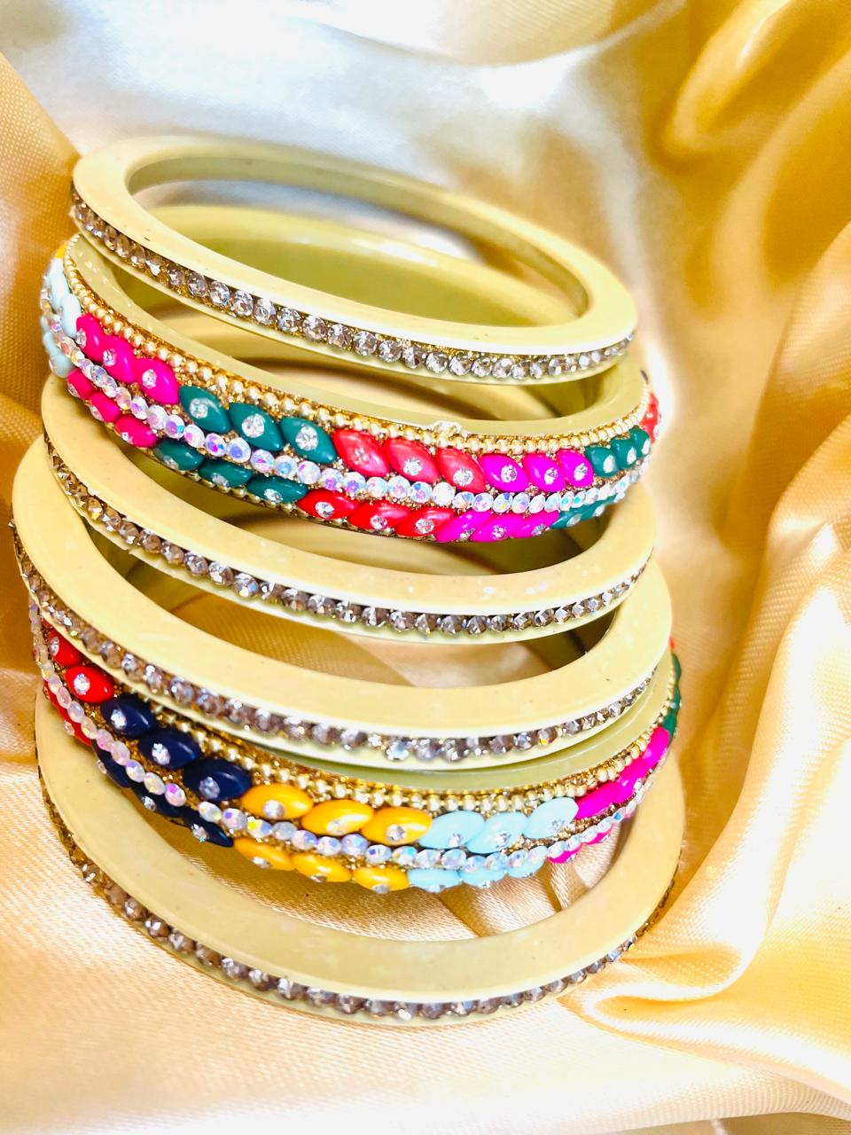 Vibrant Multicolor Crystal and Stone Bangle Set