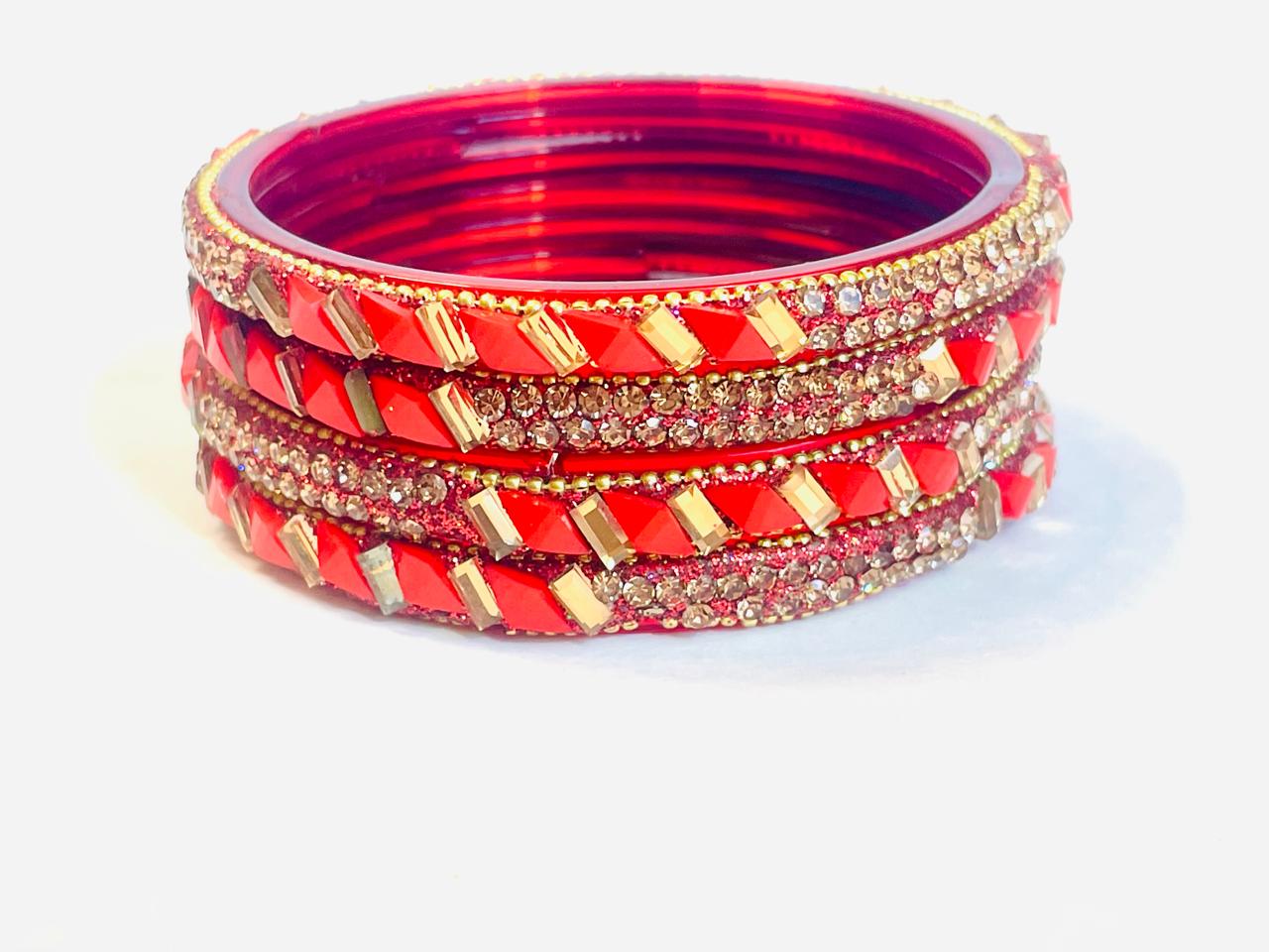 Vibrant Red and Gold Geometric Bangle Set