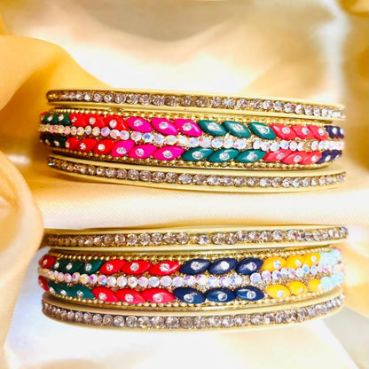 Vibrant Multicolor Crystal and Stone Bangle Set