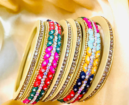 Vibrant Multicolor Crystal and Stone Bangle Set