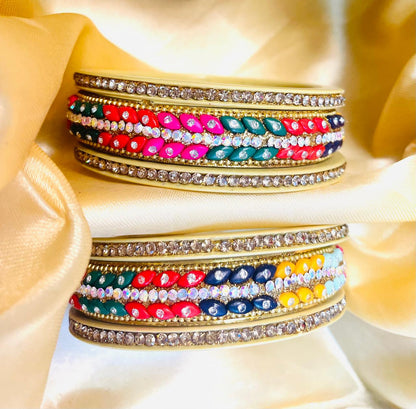 Vibrant Multicolor Crystal and Stone Bangle Set