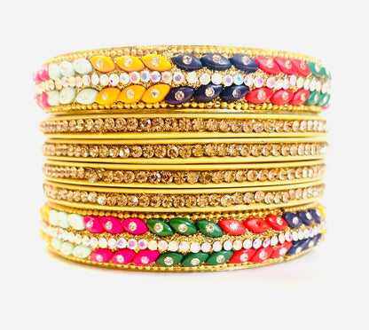 Vibrant Multicolor Crystal and Stone Bangle Set