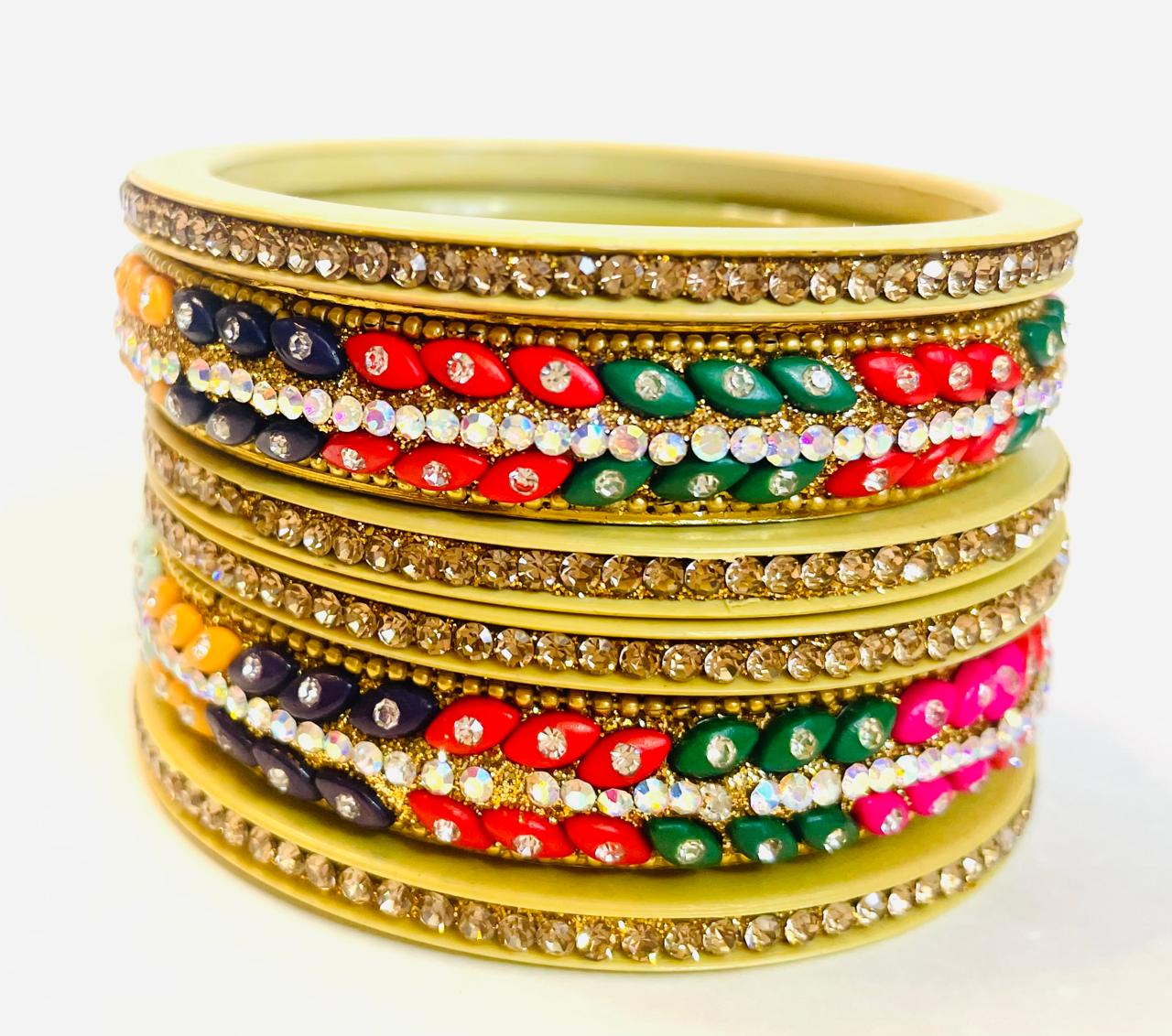 Vibrant Multicolor Crystal and Stone Bangle Set