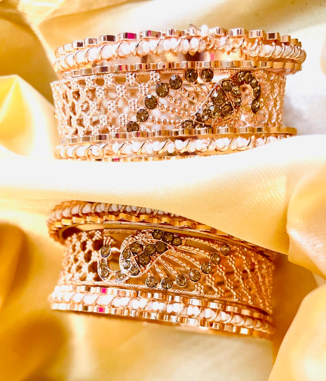 Rose Gold Pearl & Crystal-Embellished Bangles Set