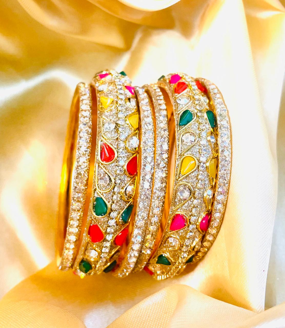 Luxurious Multicolor Teardrop Crystal Bangle Set