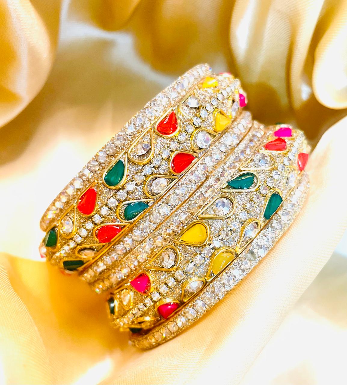 Luxurious Multicolor Teardrop Crystal Bangle Set