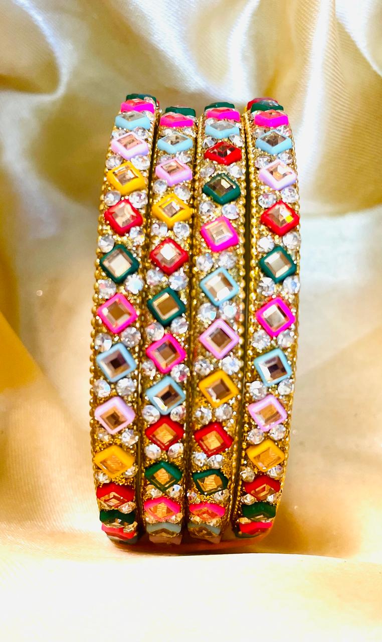 Colorful Geometric Crystal Bangles Set