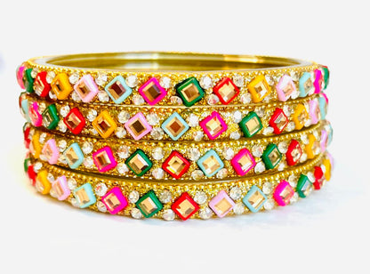 Colorful Geometric Crystal Bangles Set