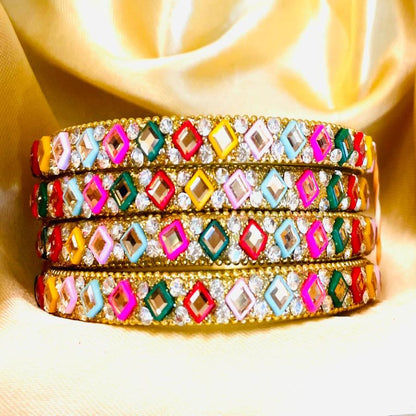 Colorful Geometric Crystal Bangles Set