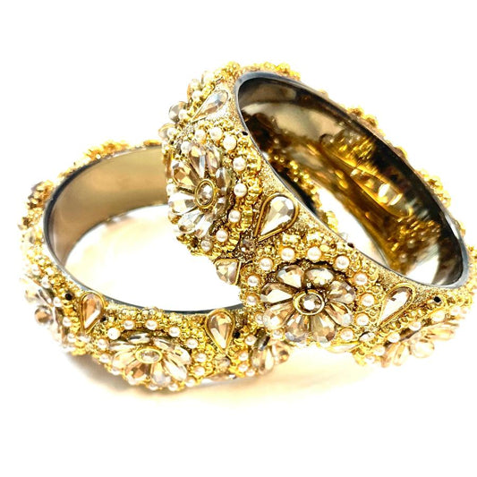 Elegant Gold-Tone Crystal-Studded Bangles Set